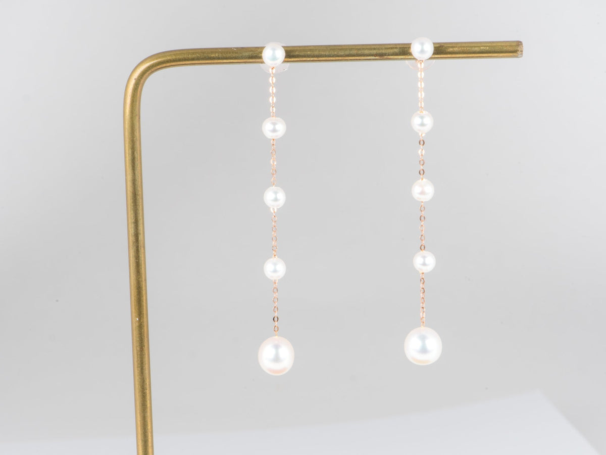 18K Rose Gold Freshwater Pearl Long Dangle Earrings Flowing Graduated Size Pearls R3278 Aurora Designer