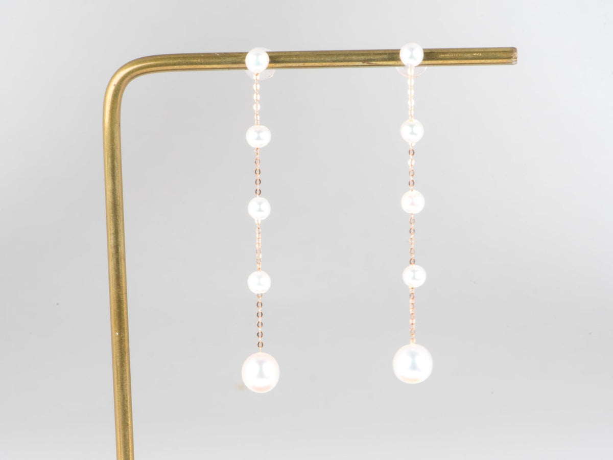 18K Rose Gold Freshwater Pearl Long Dangle Earrings Flowing Graduated Size Pearls R3278 Aurora Designer