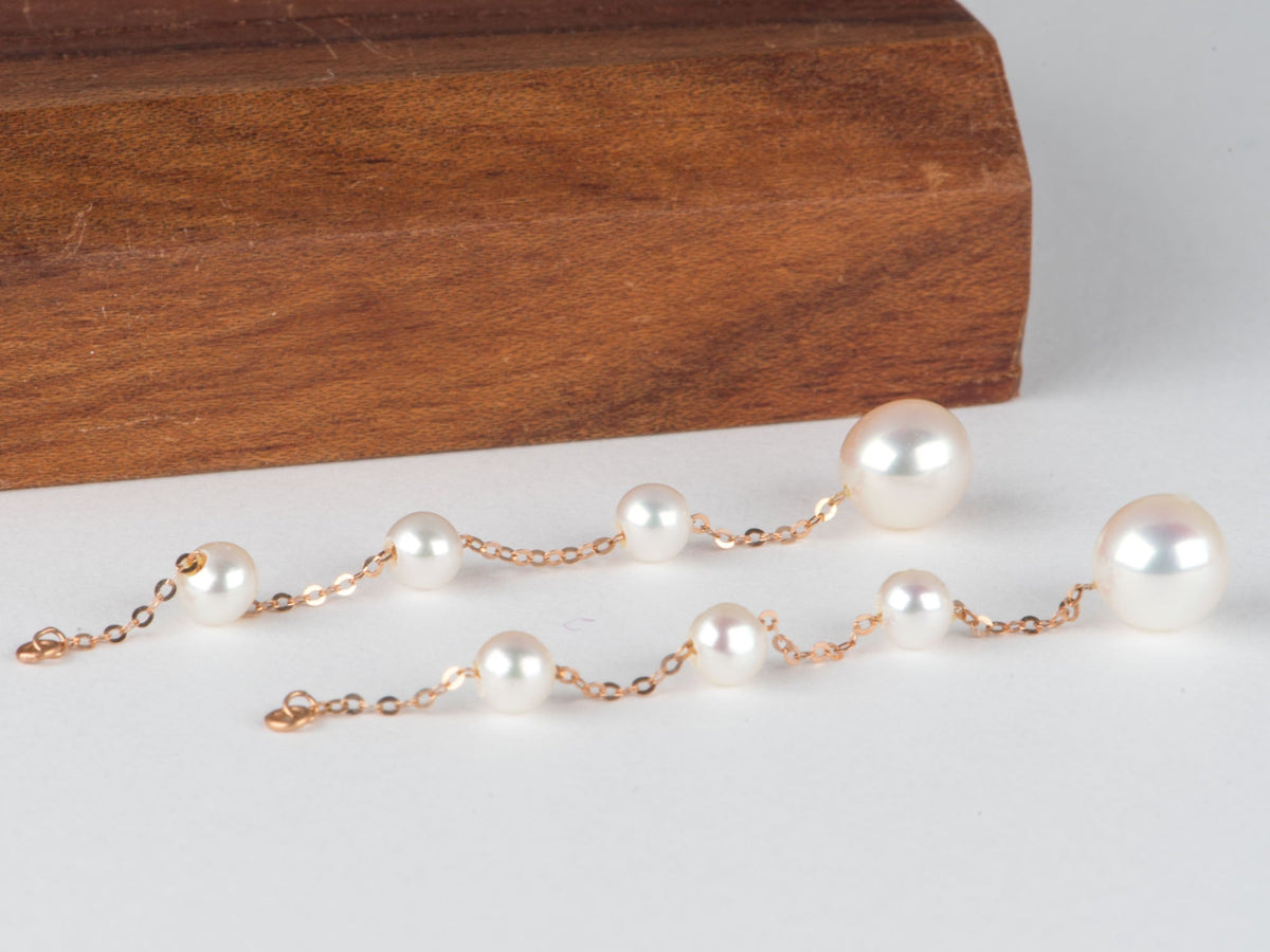 18K Rose Gold Freshwater Pearl Long Dangle Earrings Flowing Graduated Size Pearls R3278 Aurora Designer