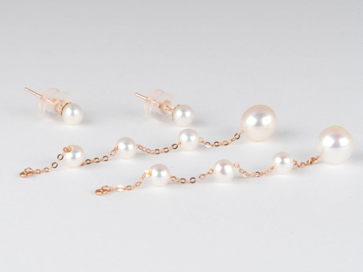 18K Rose Gold Freshwater Pearl Long Dangle Earrings Flowing Graduated Size Pearls R3278 Aurora Designer