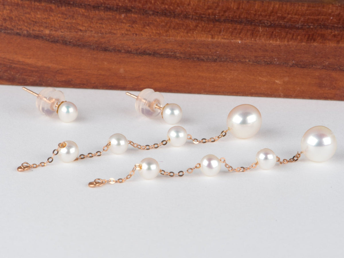 18K Rose Gold Freshwater Pearl Long Dangle Earrings Flowing Graduated Size Pearls R3278 Aurora Designer
