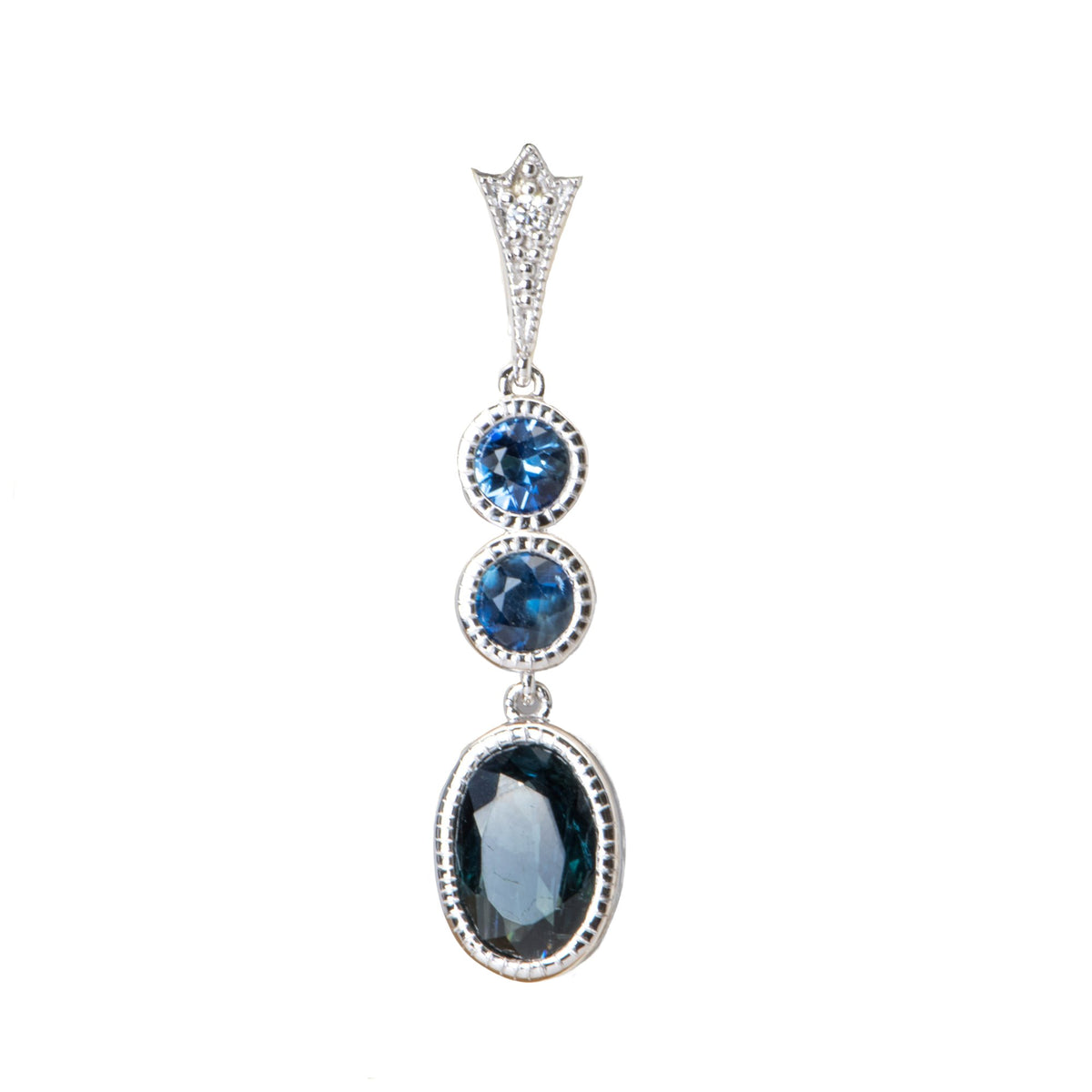 2.01ct Nigerian and Australian Sapphire Victorian Style Pendant 14K White Gold R4013-1 Aurora Designer