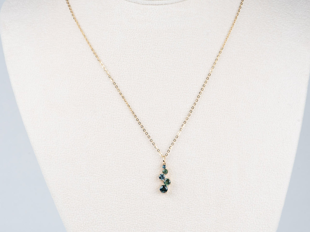 Gradual Size Teal Blue Sapphire Journey Pendant 14K Gold R4036 Aurora Designer