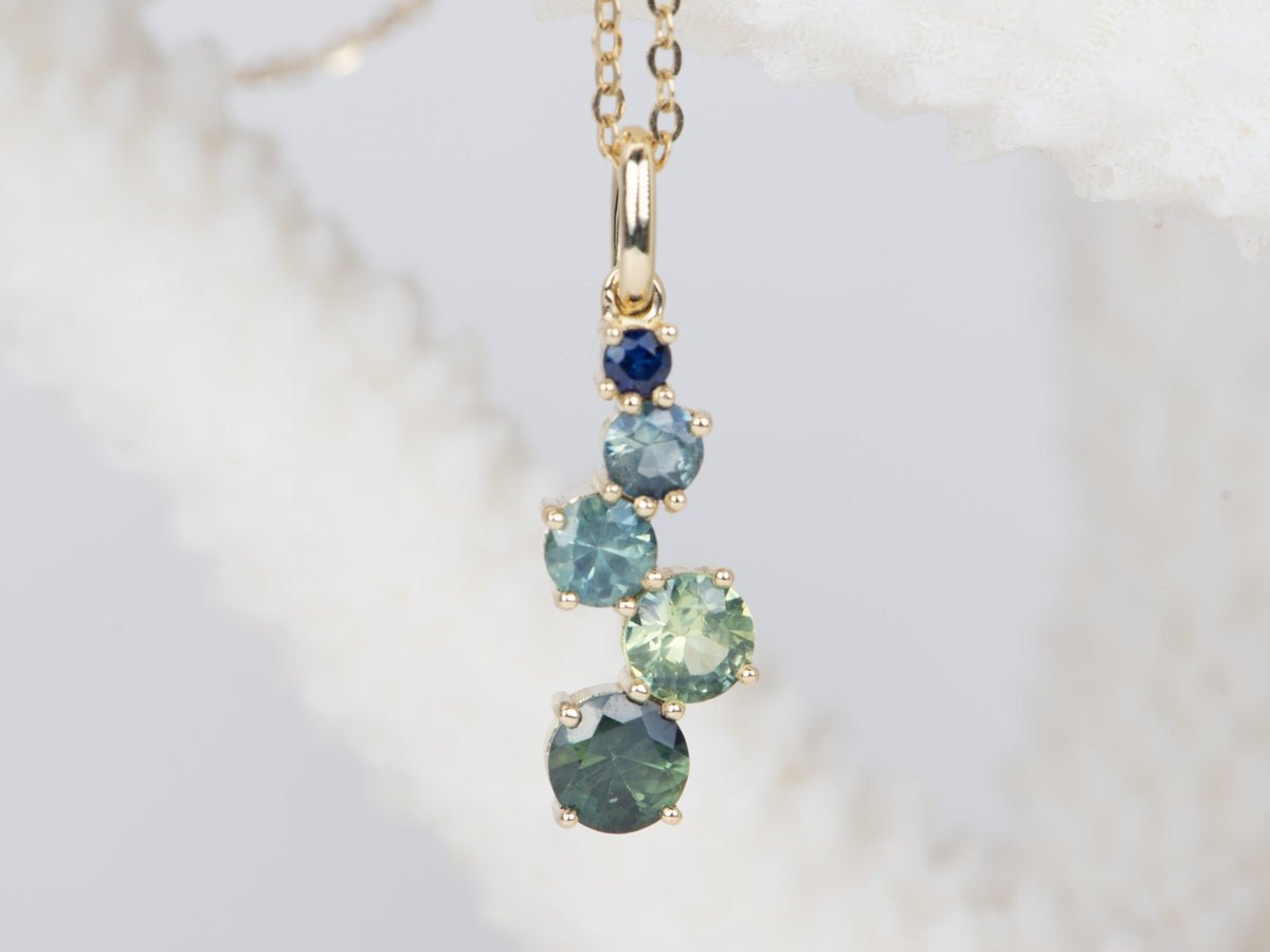 Gradual Size Teal Blue Sapphire Journey Pendant 14K Gold R4036 Aurora Designer