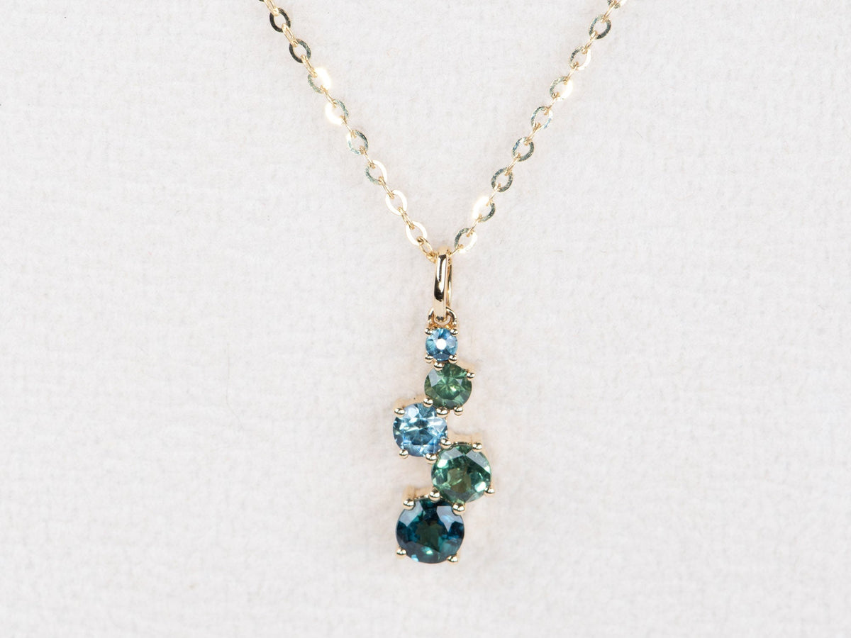 Gradual Size Teal Blue Sapphire Journey Pendant 14K Gold R4036 Aurora Designer