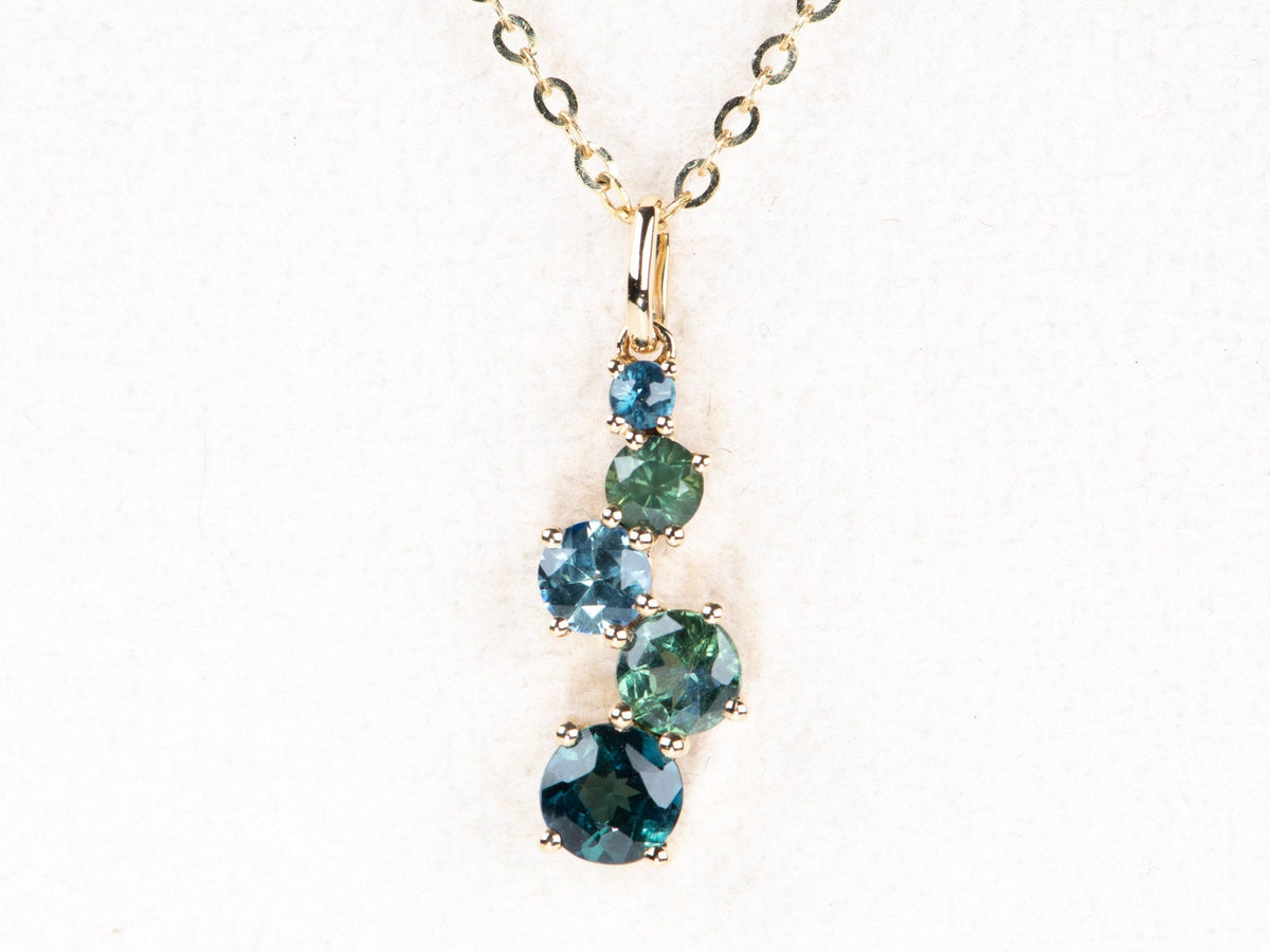 Gradual Size Teal Blue Sapphire Journey Pendant 14K Gold R4036 Aurora Designer