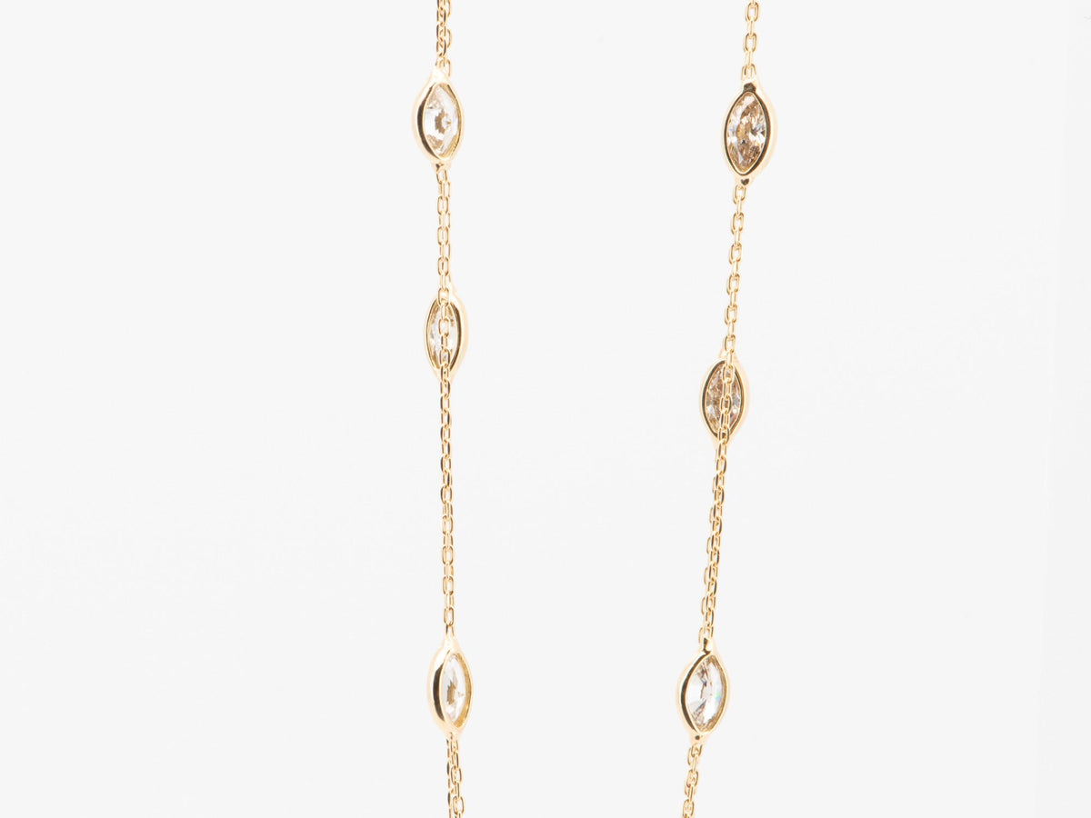 Marquise and Pear Shape Diamond Station Dainty Necklace 18K Yellow Gold R4061 Aurora Designer