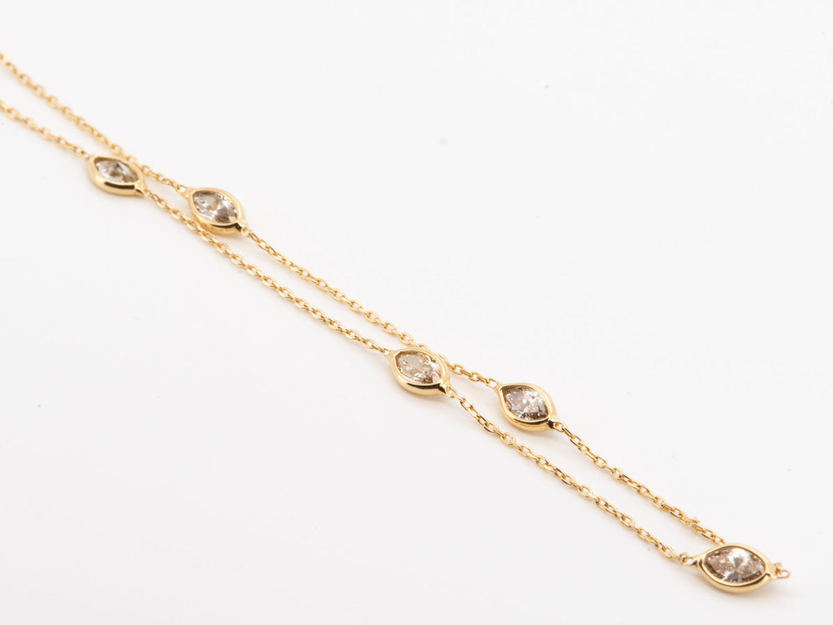 Marquise and Pear Shape Diamond Station Dainty Necklace 18K Yellow Gold R4061 Aurora Designer