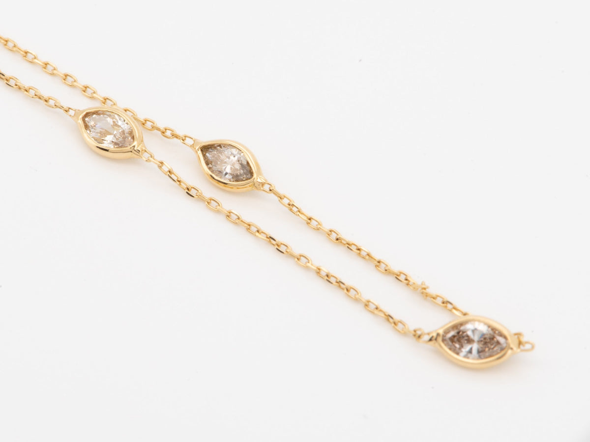 Marquise and Pear Shape Diamond Station Dainty Necklace 18K Yellow Gold R4061 Aurora Designer