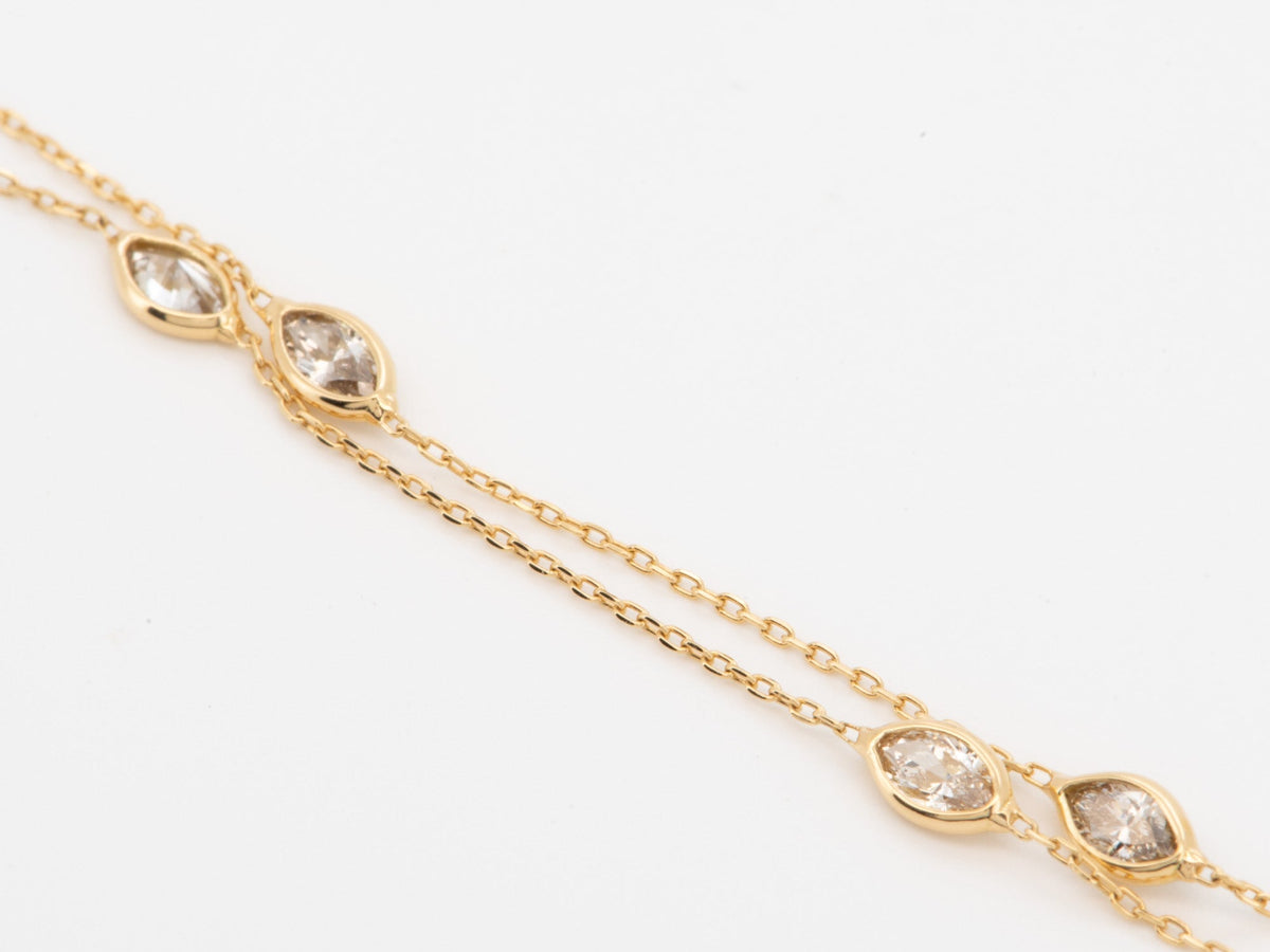 Marquise and Pear Shape Diamond Station Dainty Necklace 18K Yellow Gold R4061 Aurora Designer