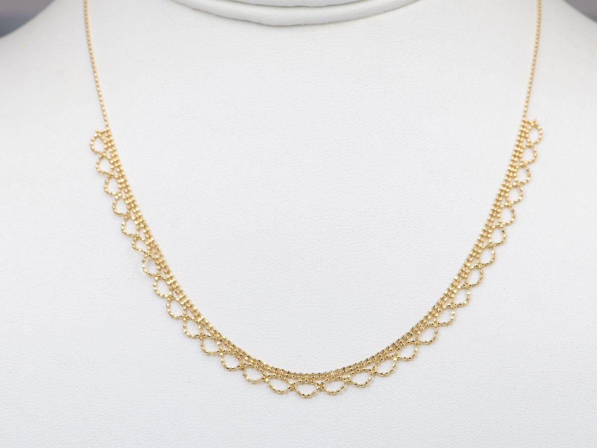 18K Yellow Gold Delicate Beaded Lace Necklace 2.95g Italy Italian Layering Necklace Layer Modern Vintage Inspired Mother's Day Gift R4137 Aurora Designer