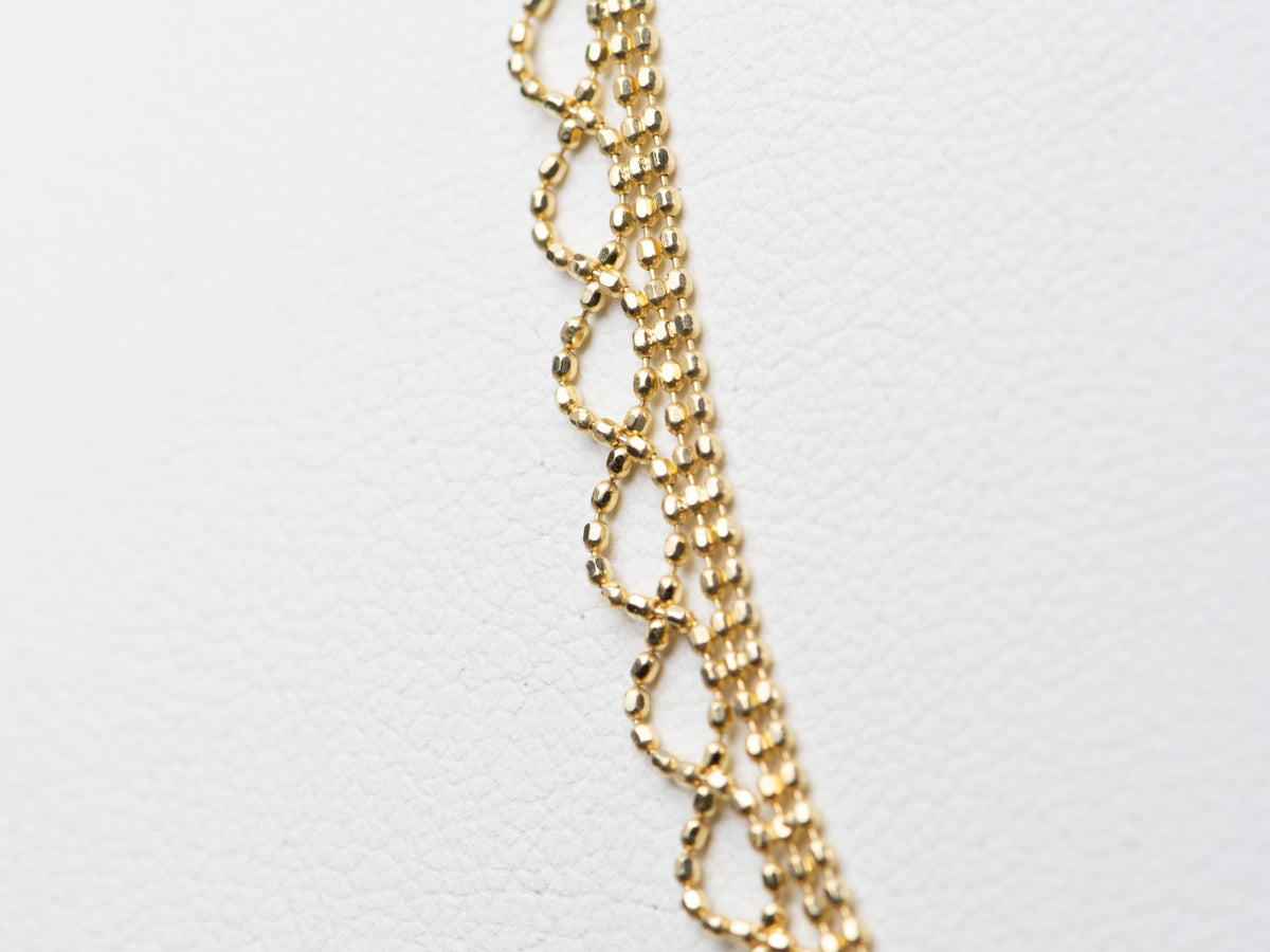 18K Yellow Gold Delicate Beaded Lace Necklace 2.95g Italy Italian Layering Necklace Layer Modern Vintage Inspired Mother's Day Gift R4137 Aurora Designer