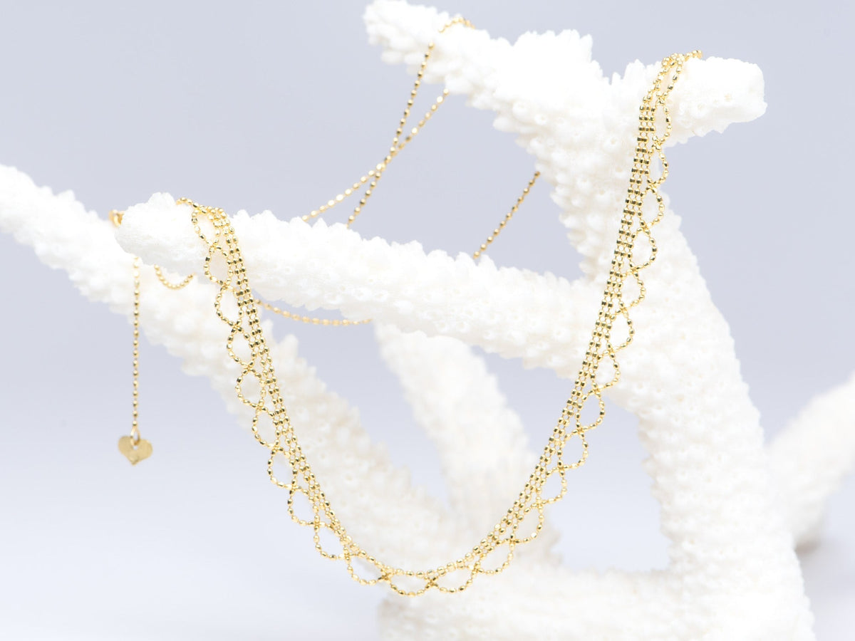 18K Yellow Gold Delicate Beaded Lace Necklace 2.95g Italy Italian Layering Necklace Layer Modern Vintage Inspired Mother's Day Gift R4137 Aurora Designer