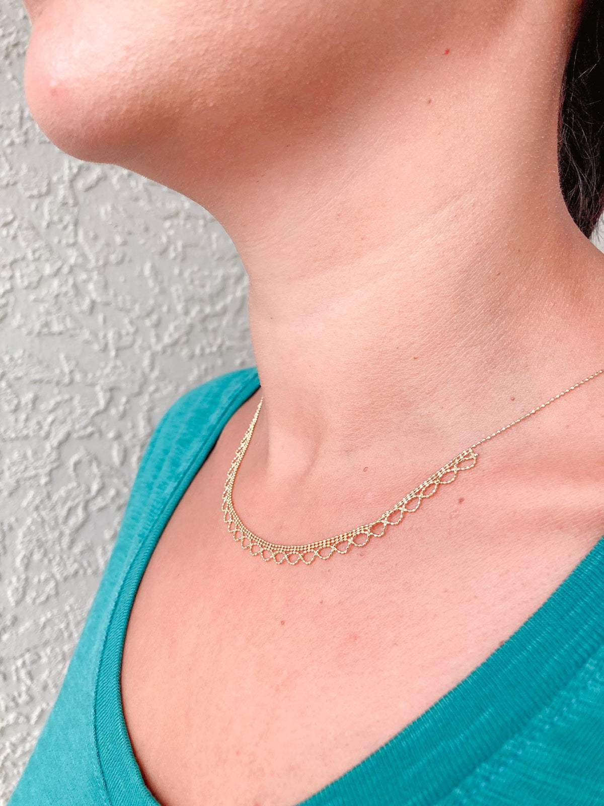 18K Yellow Gold Delicate Beaded Lace Necklace 2.95g Italy Italian Layering Necklace Layer Modern Vintage Inspired Mother's Day Gift R4137 Aurora Designer