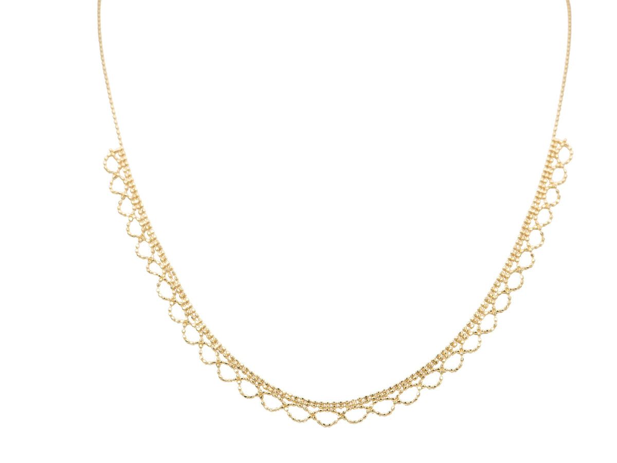 18K Yellow Gold Delicate Beaded Lace Necklace 2.95g Italy Italian Layering Necklace Layer Modern Vintage Inspired Mother's Day Gift R4137 Aurora Designer