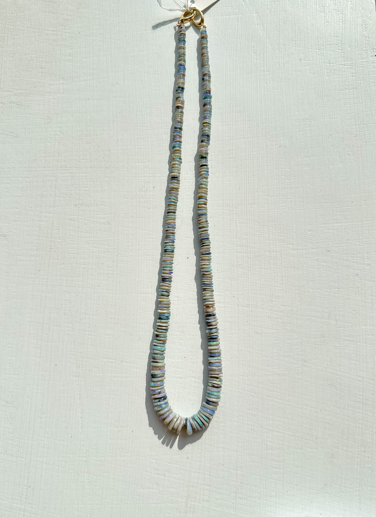 Solid Australian Black Opal Heishi Bead Necklace with 14K Gold Push Gate Oval Clasp R4288 Aurora Designer
