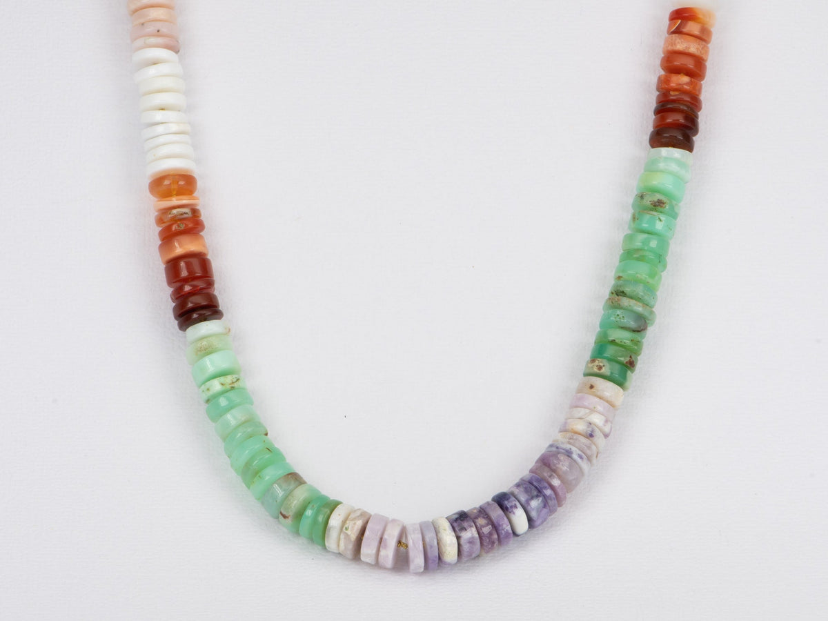 High End 9mm Natural Mixed Opal Candy Necklace Hand Knotted with 14K Gold Sailor Clasp R4335 Aurora Designer