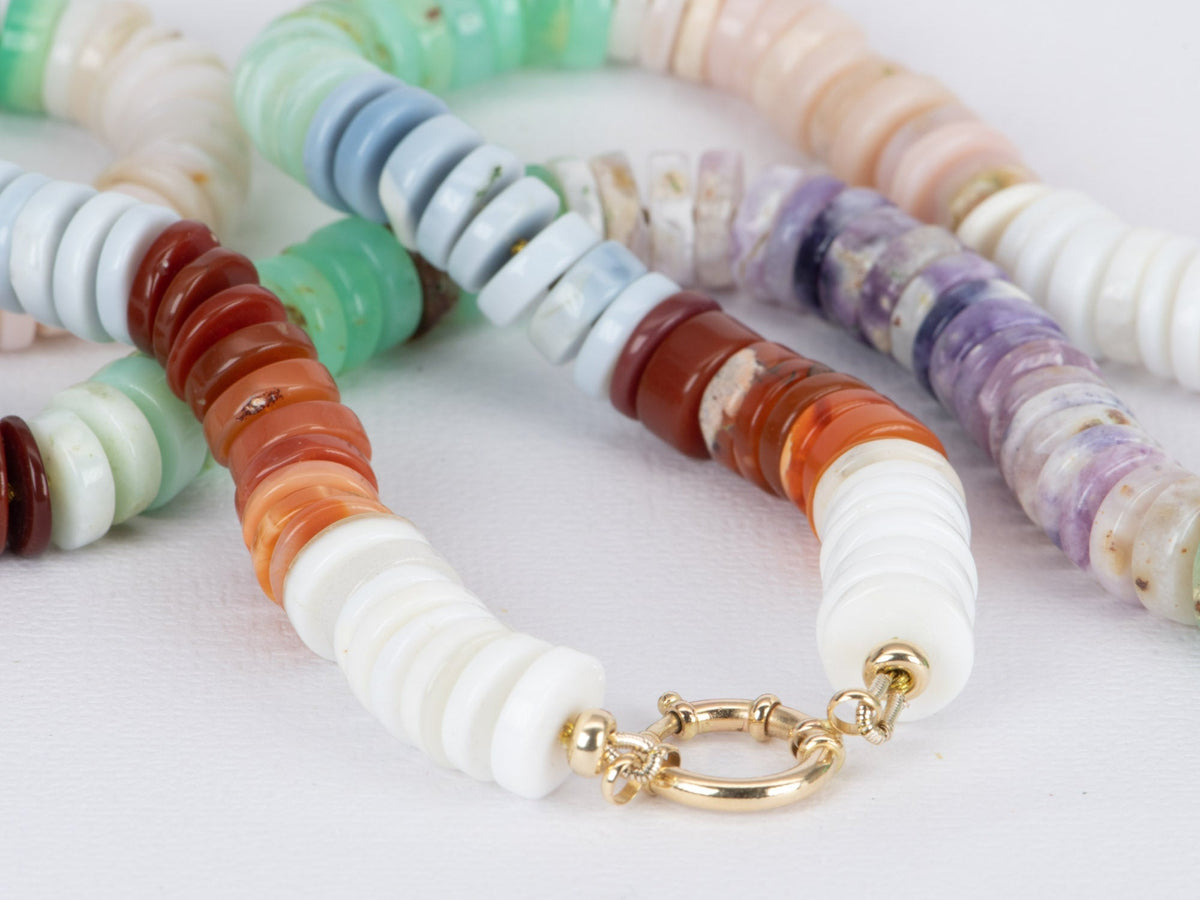 High End 9mm Natural Mixed Opal Candy Necklace Hand Knotted with 14K Gold Sailor Clasp R4335 Aurora Designer
