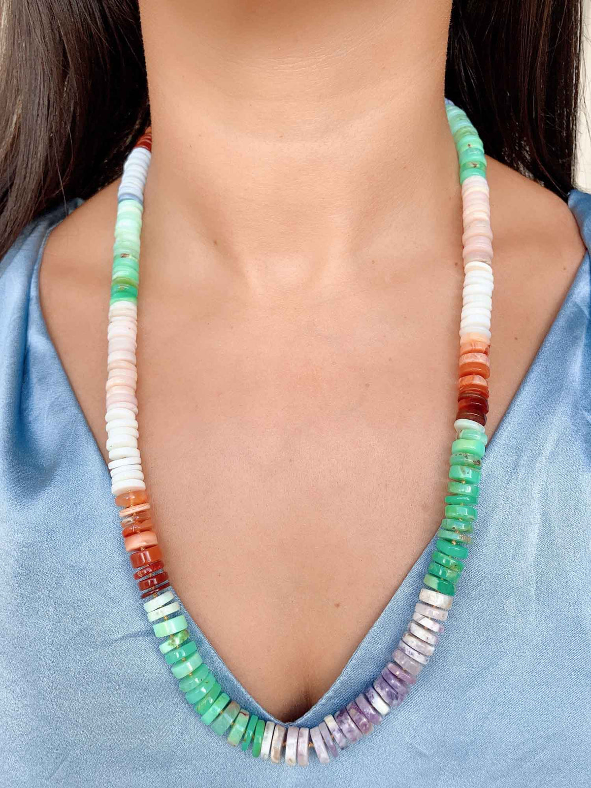 High End 9mm Natural Mixed Opal Candy Necklace Hand Knotted with 14K Gold Sailor Clasp R4335 Aurora Designer