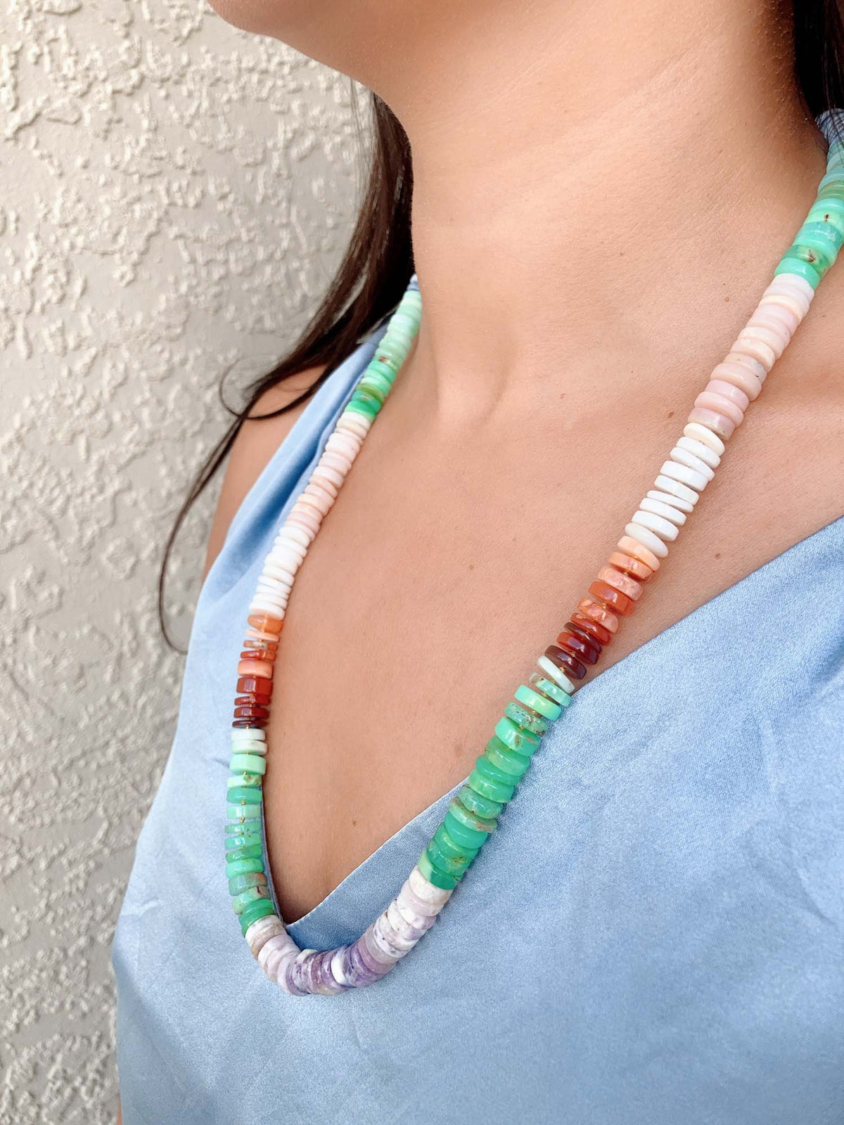 High End 9mm Natural Mixed Opal Candy Necklace Hand Knotted with 14K Gold Sailor Clasp R4335 Aurora Designer