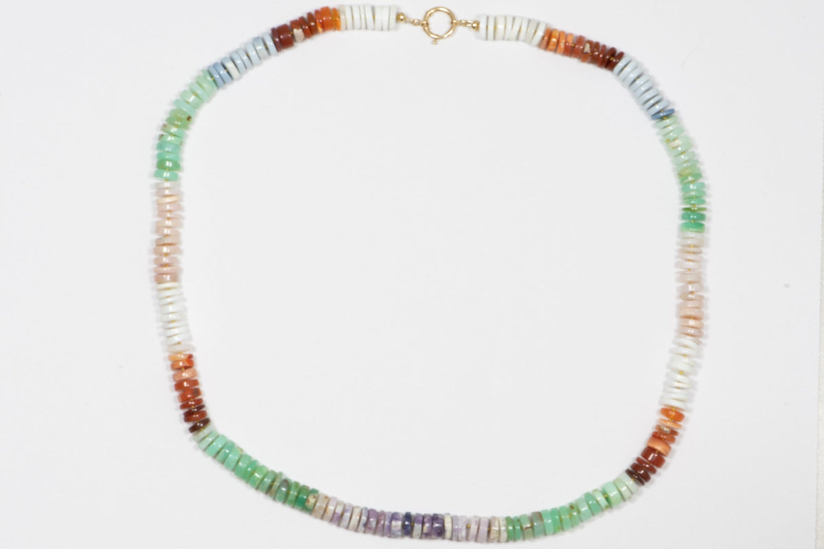 High End 9mm Natural Mixed Opal Candy Necklace Hand Knotted with 14K Gold Sailor Clasp R4335 Aurora Designer