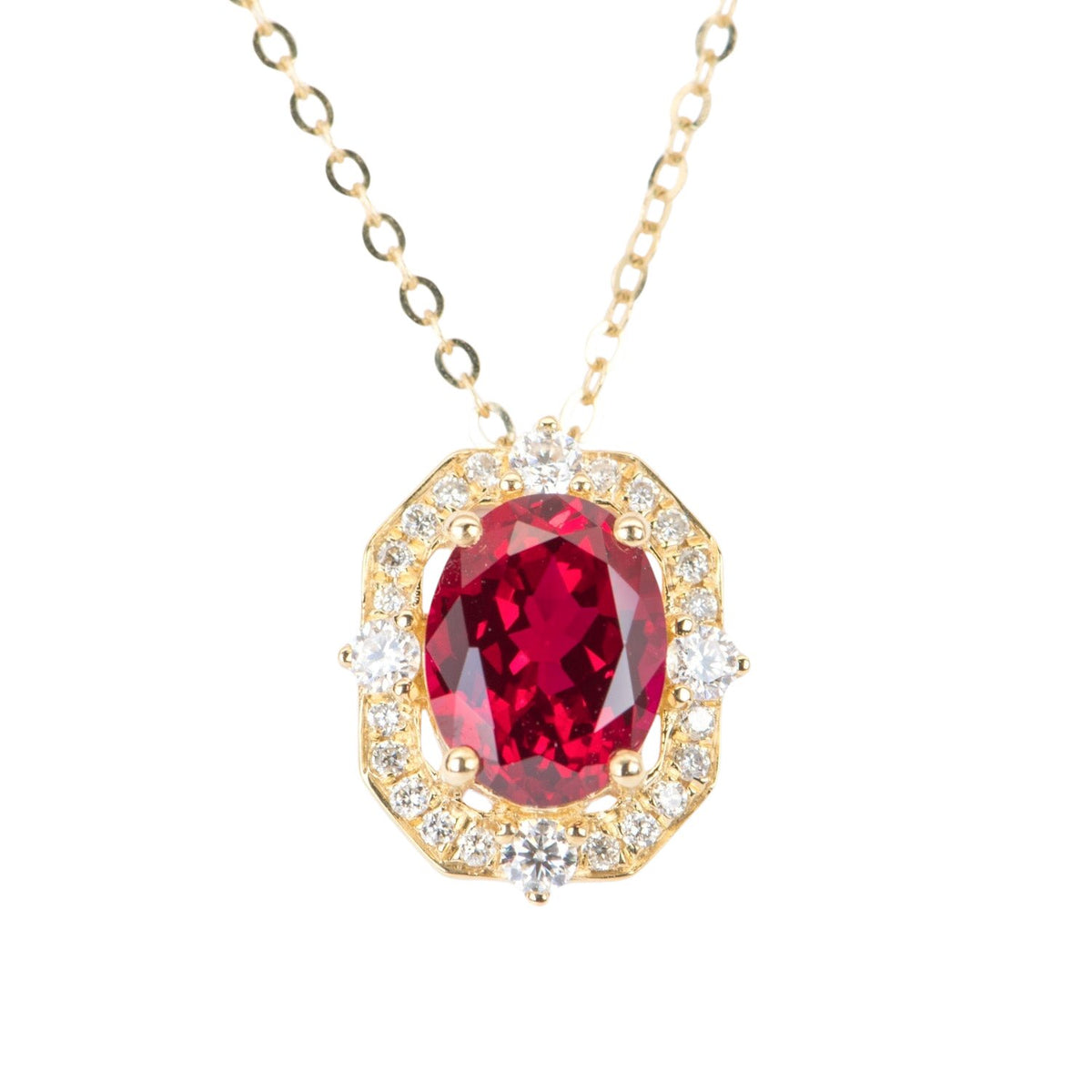 2.1ct Lab Ruby with Moissanite Halo Pendant Charm 18K Gold Pigeon Blood Red Gemstone OOAK R4363 Aurora Designer