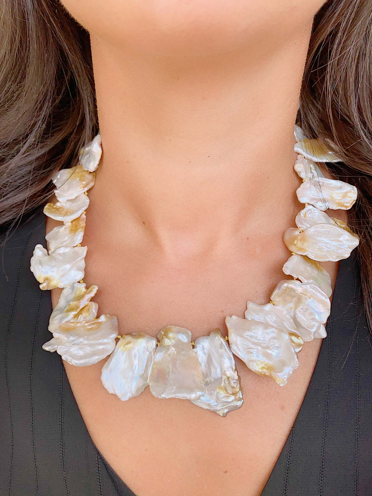 Large Petal Pearl Necklace 14K Gold Sailor Clasp R4371 Aurora Designer