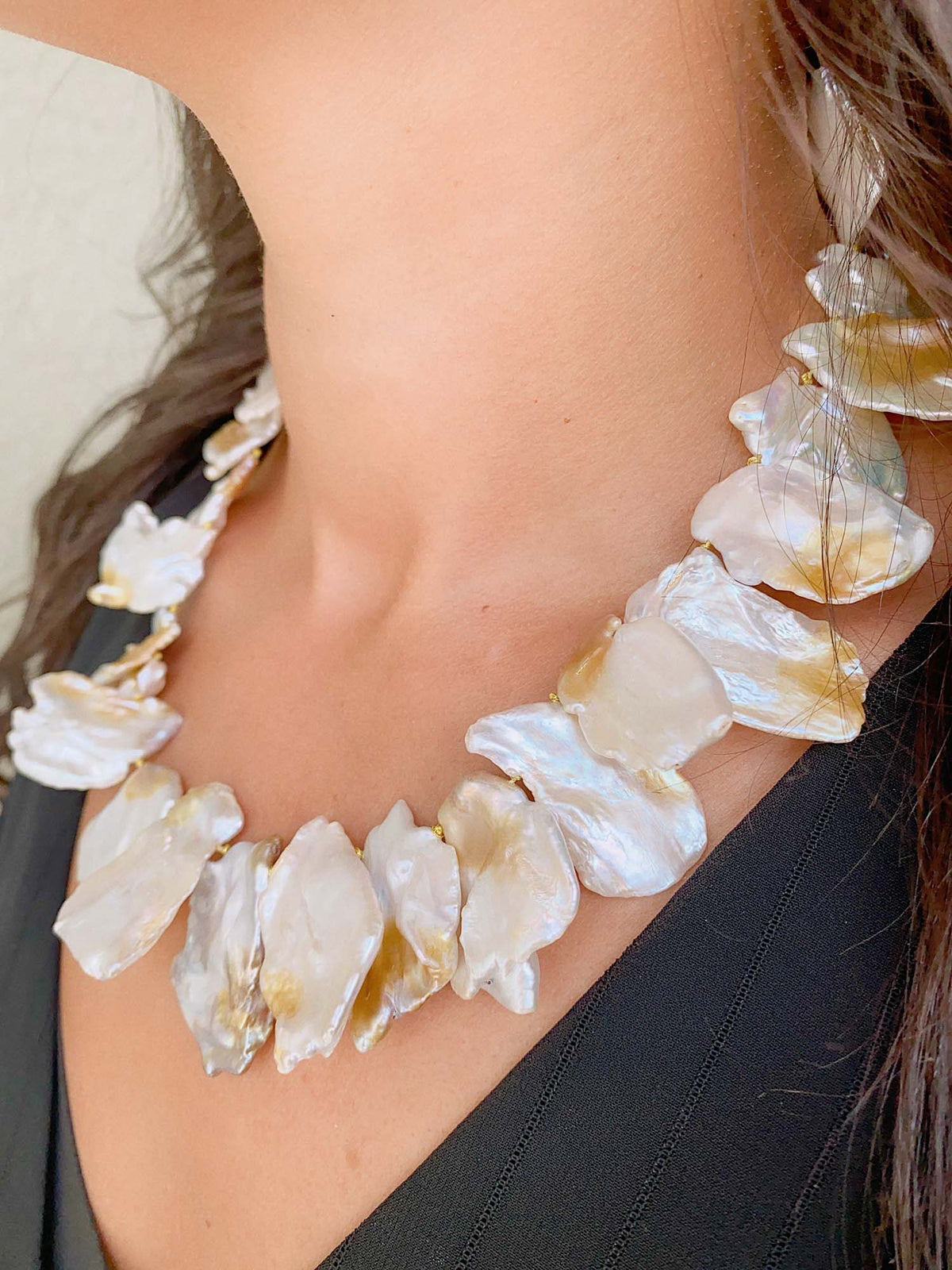 Large Petal Pearl Necklace 14K Gold Sailor Clasp R4371 Aurora Designer