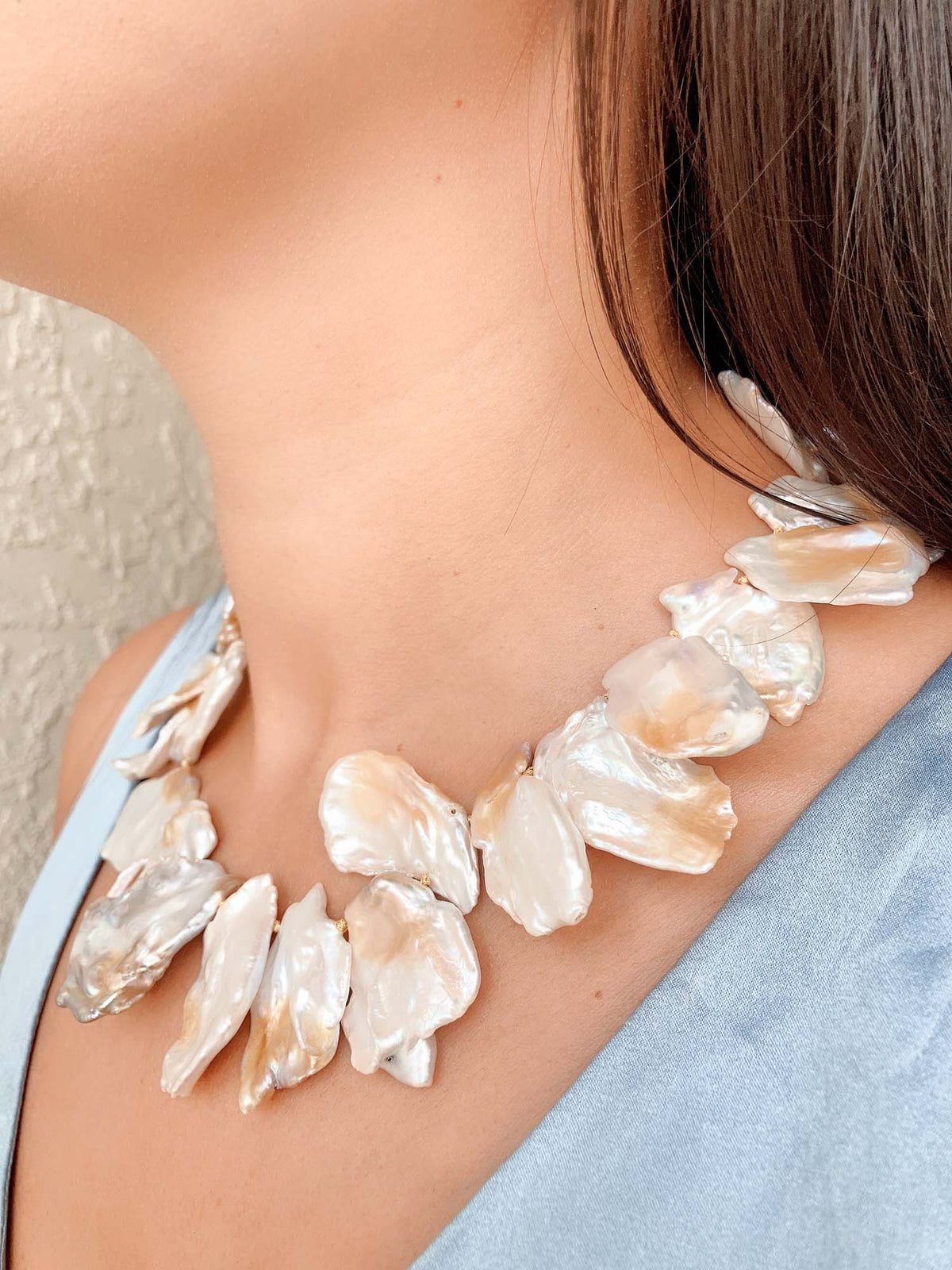 Large Petal Pearl Necklace 14K Gold Sailor Clasp R4371 Aurora Designer