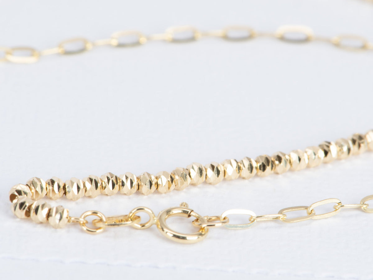 A+B Necklace Chain Half &amp; Half Paperclip and Sparkly Bead 18K Gold 3.8g R4381 Aurora Designer