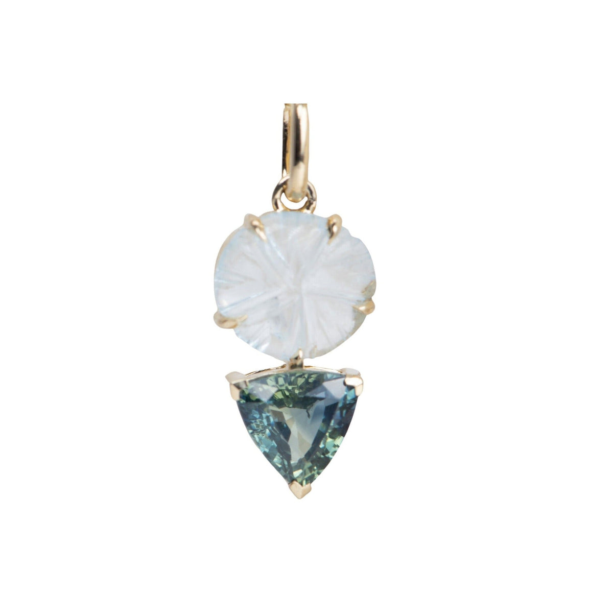 Teal Sapphire and Aquamarine Flower Carving Pendant 14K Gold R4408 Aurora Designer