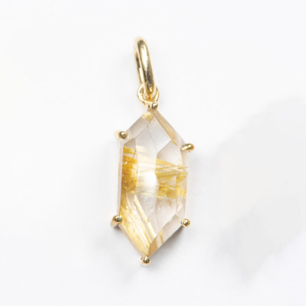 Geometric Golden Rutilated Quartz Pendant Charm 9K Gold R4412 Aurora Designer