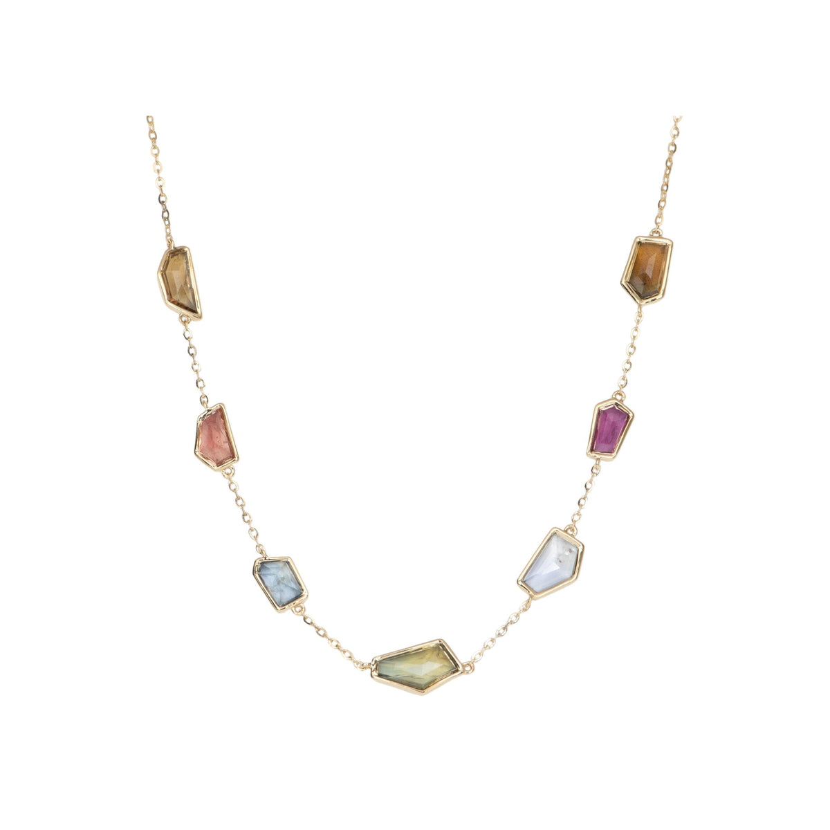 8.49ct Umba Sapphire Bezel Set Station Necklace 14k Yellow Gold R4417 Aurora Designer
