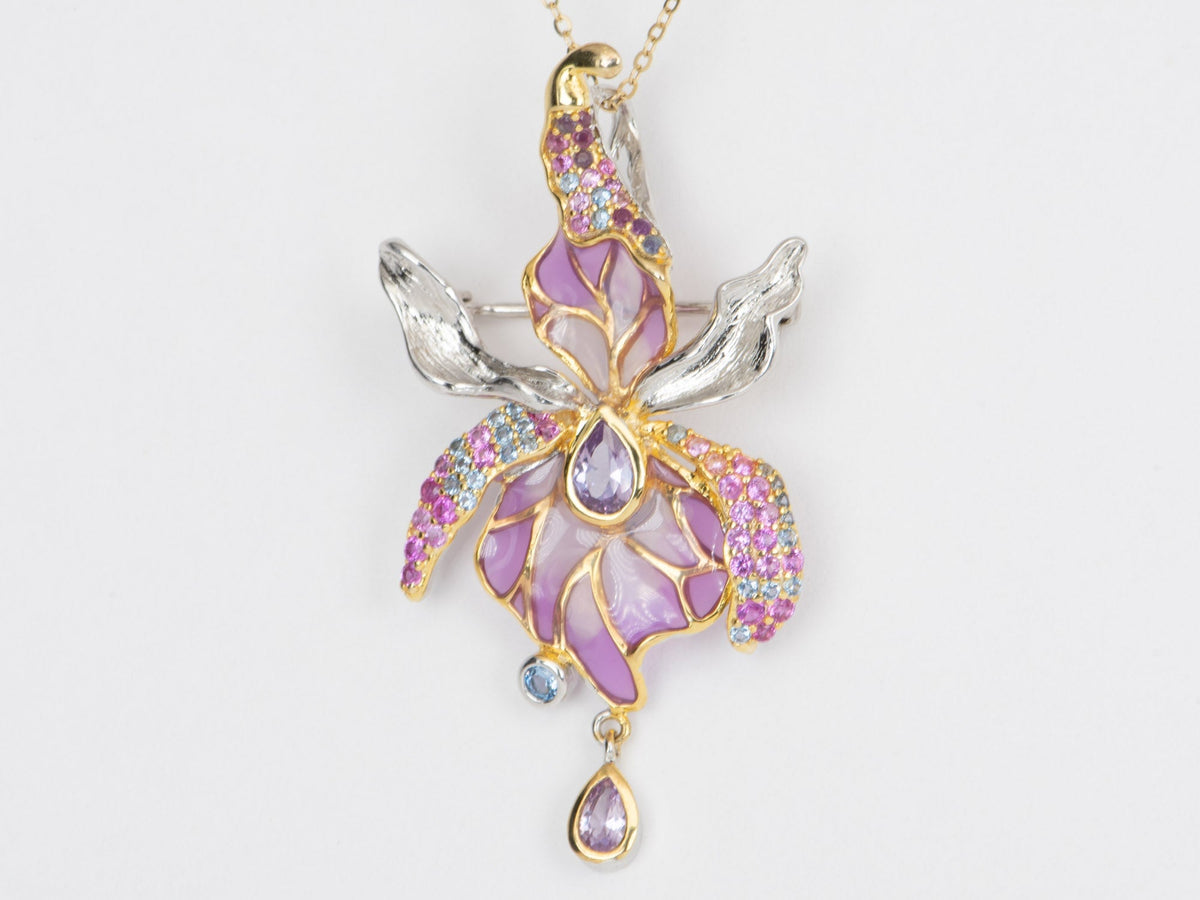 Plique-à-jour Enamel Floral Pendant and Brooch Sterling Silver R4422 Jo Dane