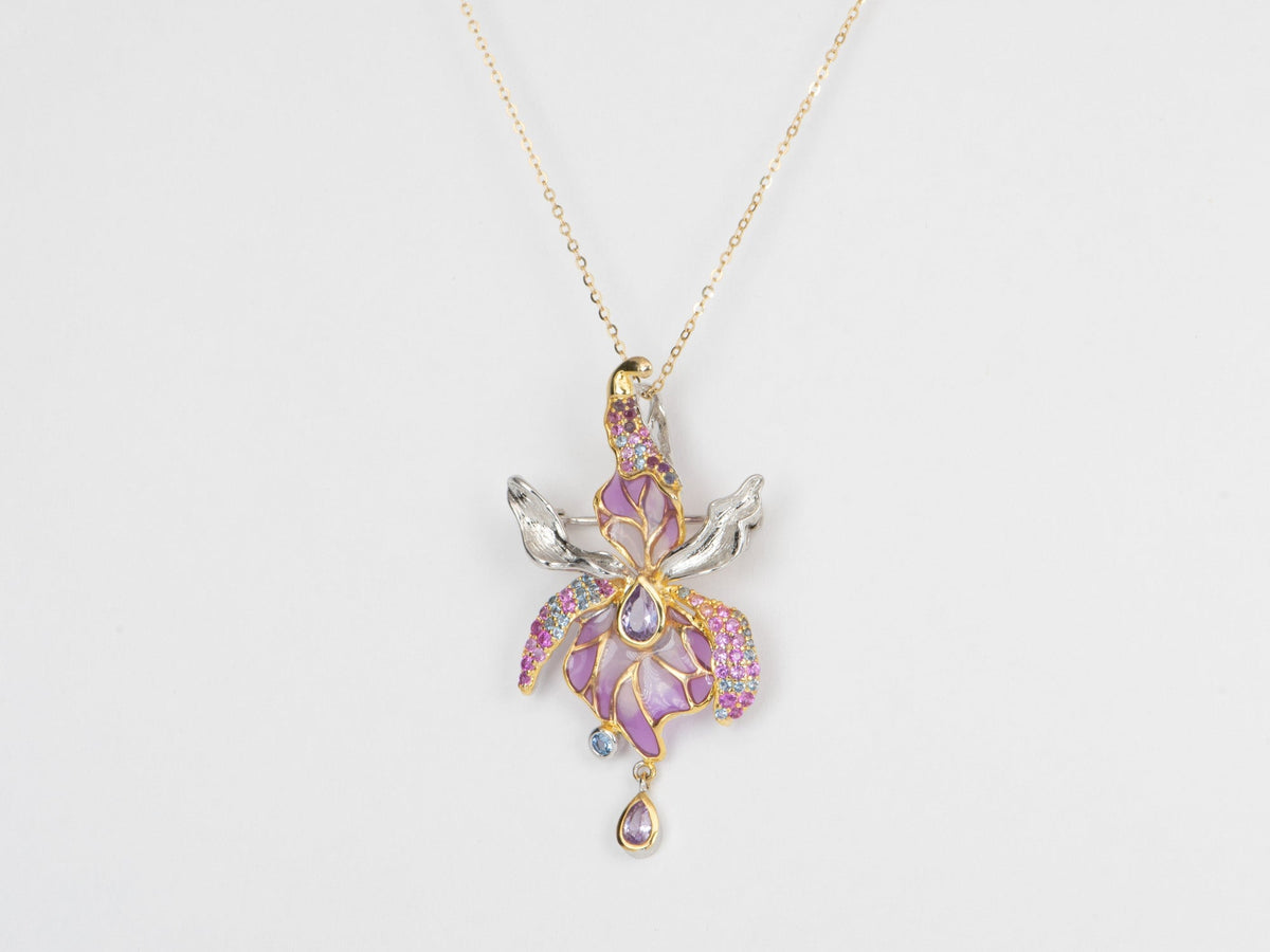 Plique-à-jour Enamel Floral Pendant and Brooch Sterling Silver R4422 Jo Dane