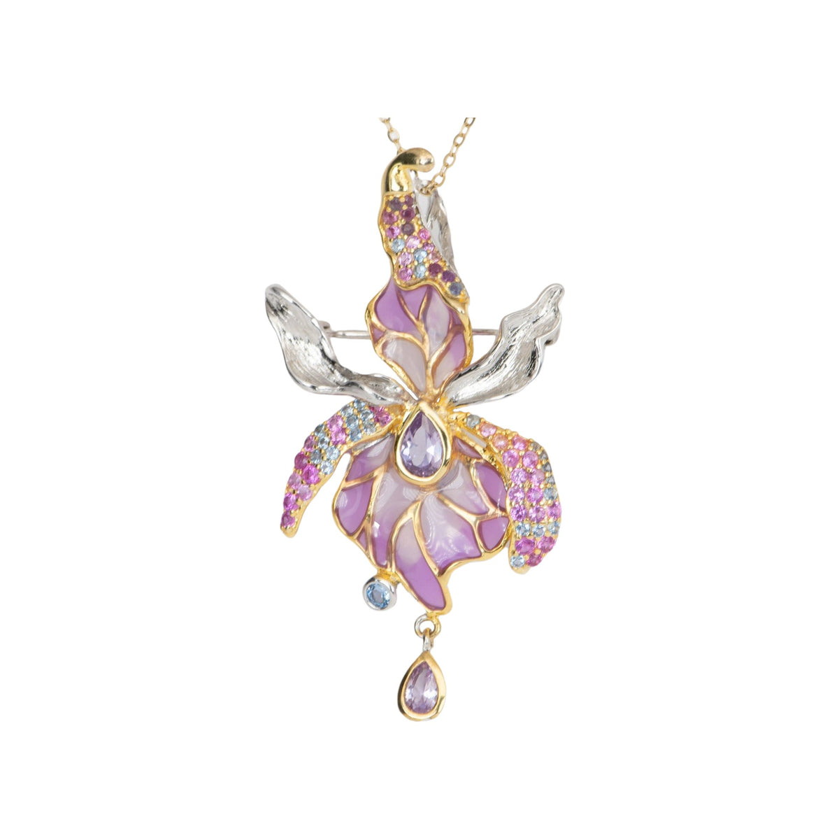 Plique-à-jour Enamel Floral Pendant and Brooch Sterling Silver R4422 Jo Dane