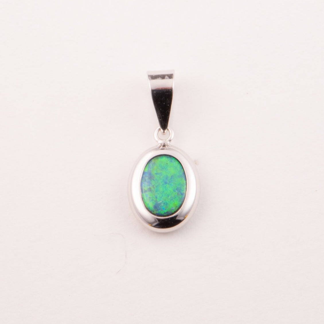 Small Australian Opal Bezel Set Pendant Charm 14K White Gold R4440 Aurora Designer