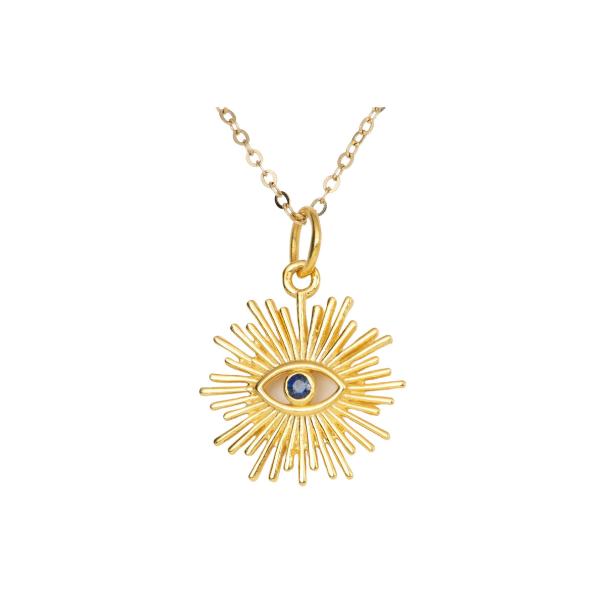 Radiating Evil Eye Pendant Charm with Blue Sapphire Center 14K Gold R4441 Aurora Designer