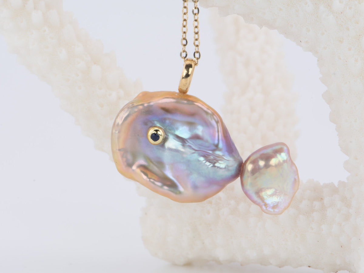 Natural Iridescent Pearl Fish Pendant Charm with 18K Gold Bail R4446 Aurora Designer