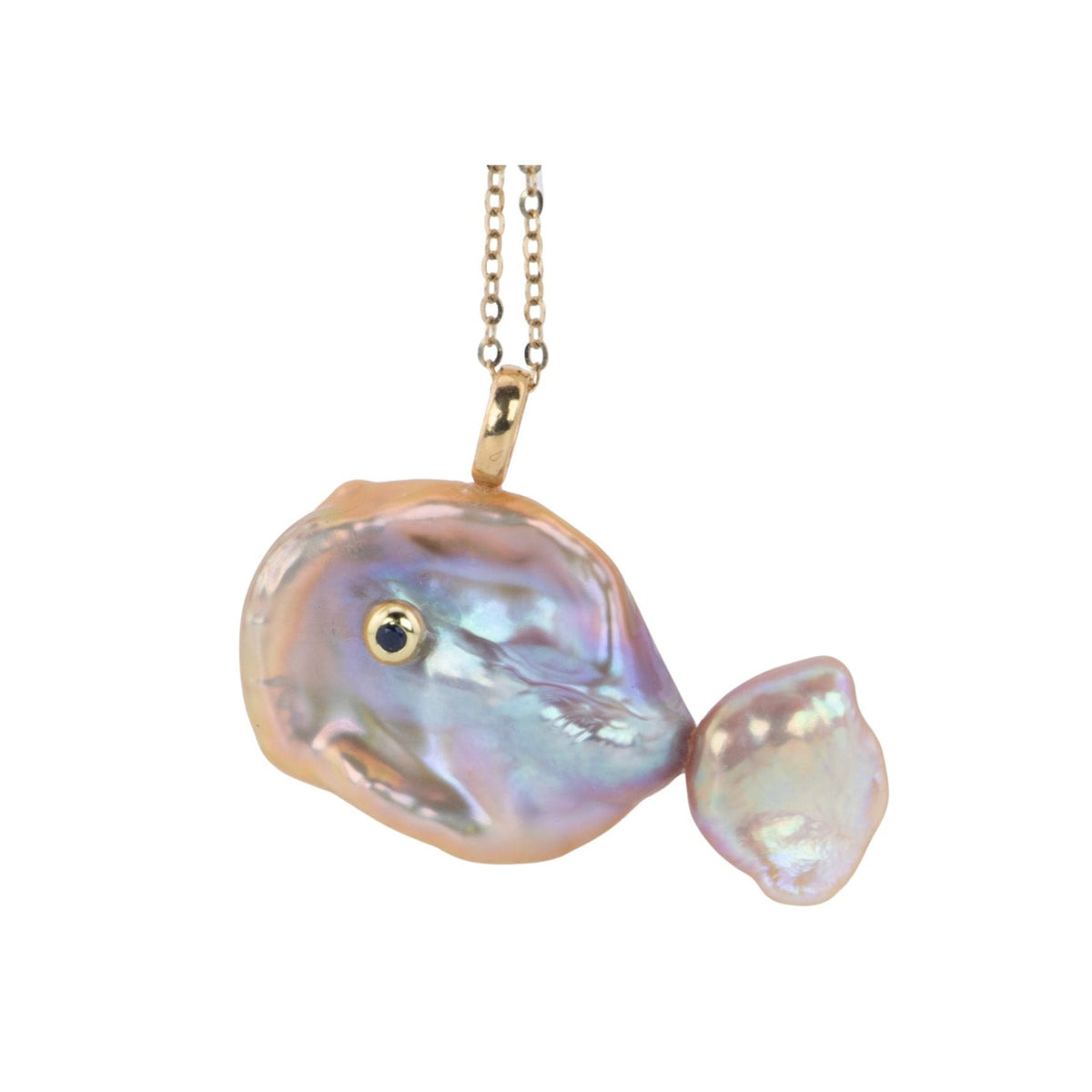 Natural Iridescent Pearl Fish Pendant Charm with 18K Gold Bail R4446 Aurora Designer