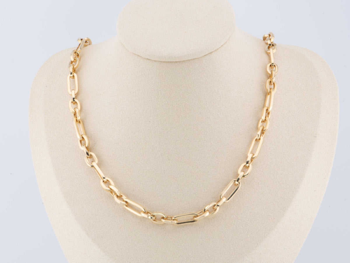 Mixed Long Oval and Round Link Chain Necklace 18K Gold 15.5g R4449 Aurora Designer