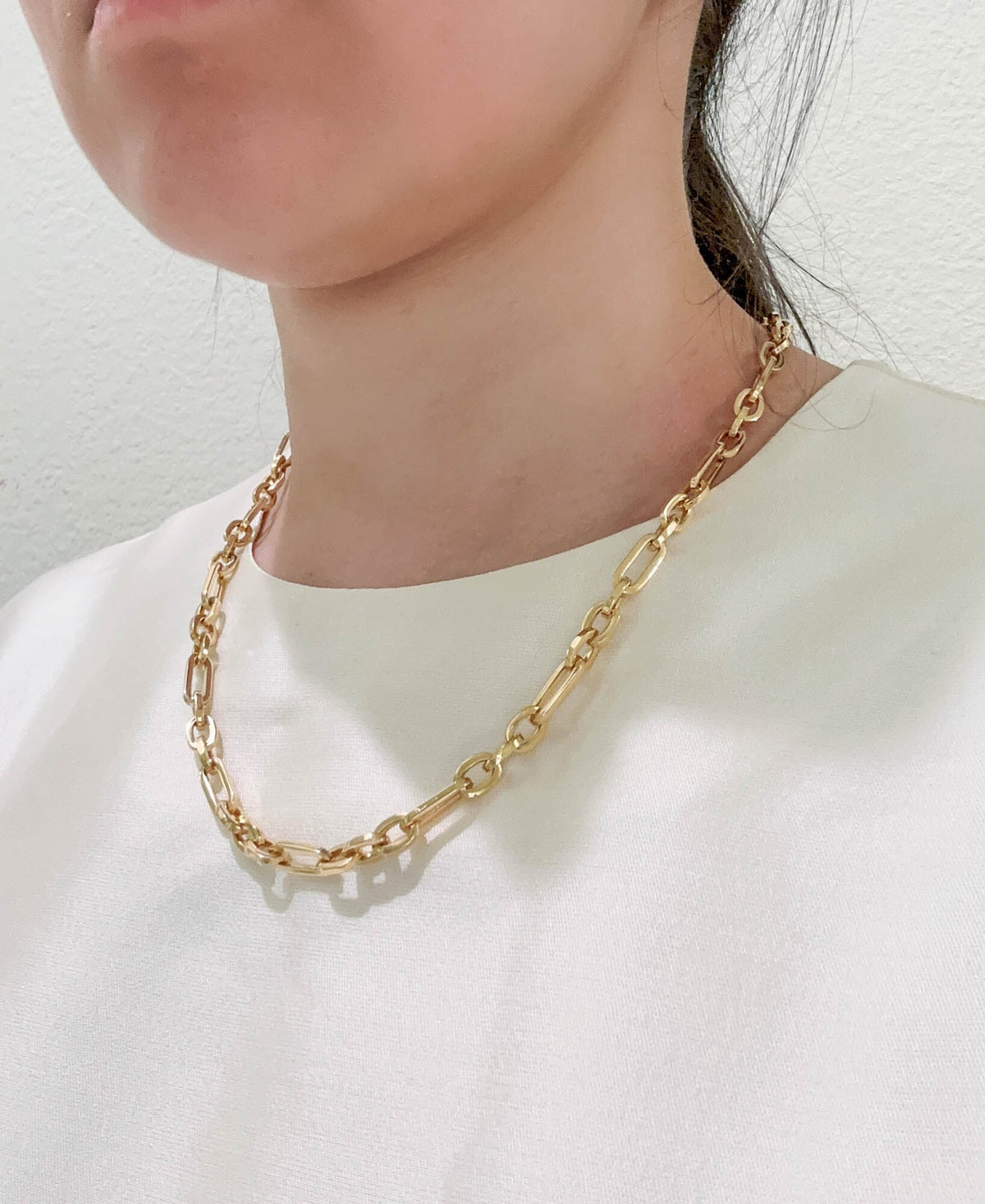 Mixed Paperclip Link Chain Necklace 18K Gold 15.5g R4449 Aurora Designer
