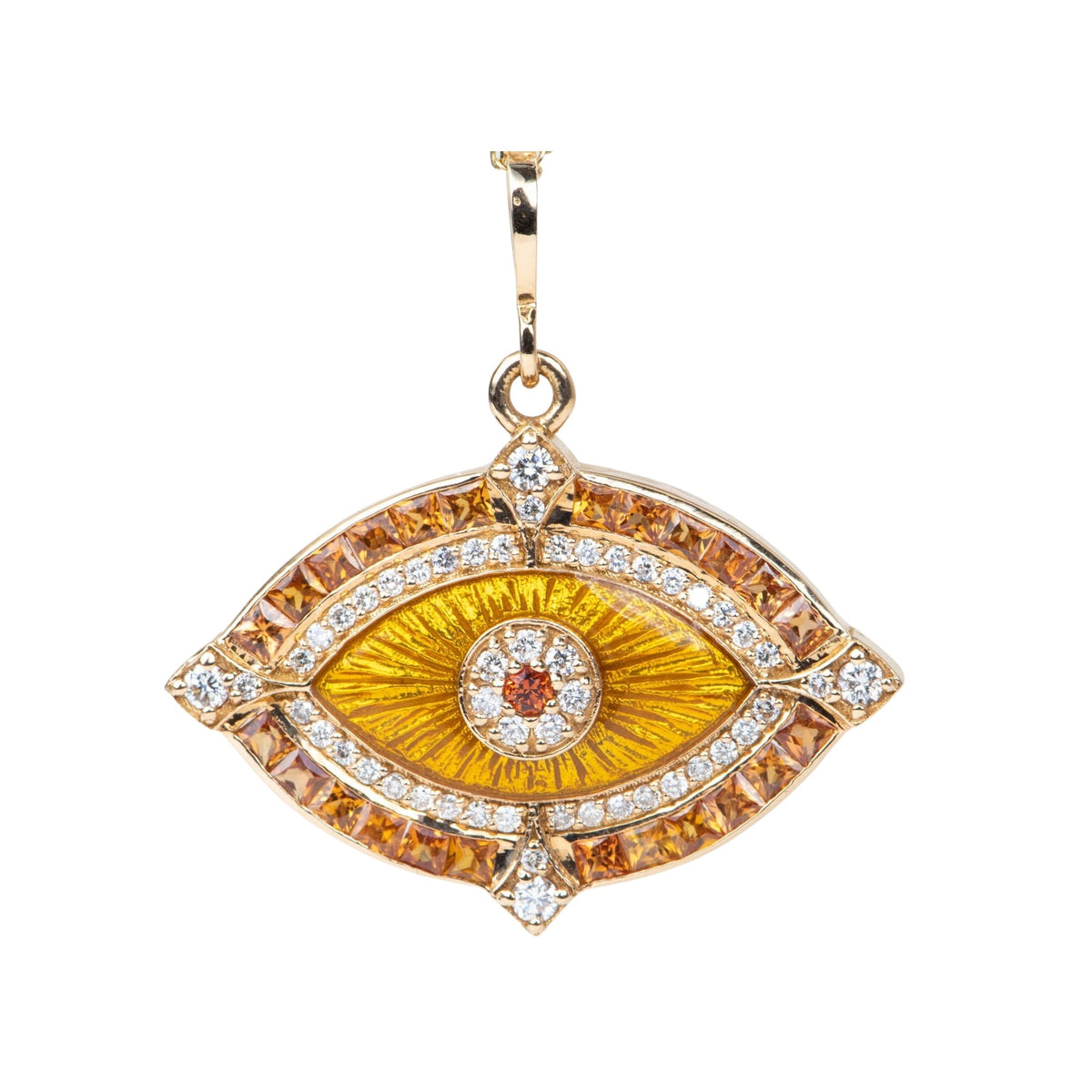 Statement Orange Sapphire and Diamond Evil Eye Pendant 18K Gold 8.37g R4452 Aurora Designer