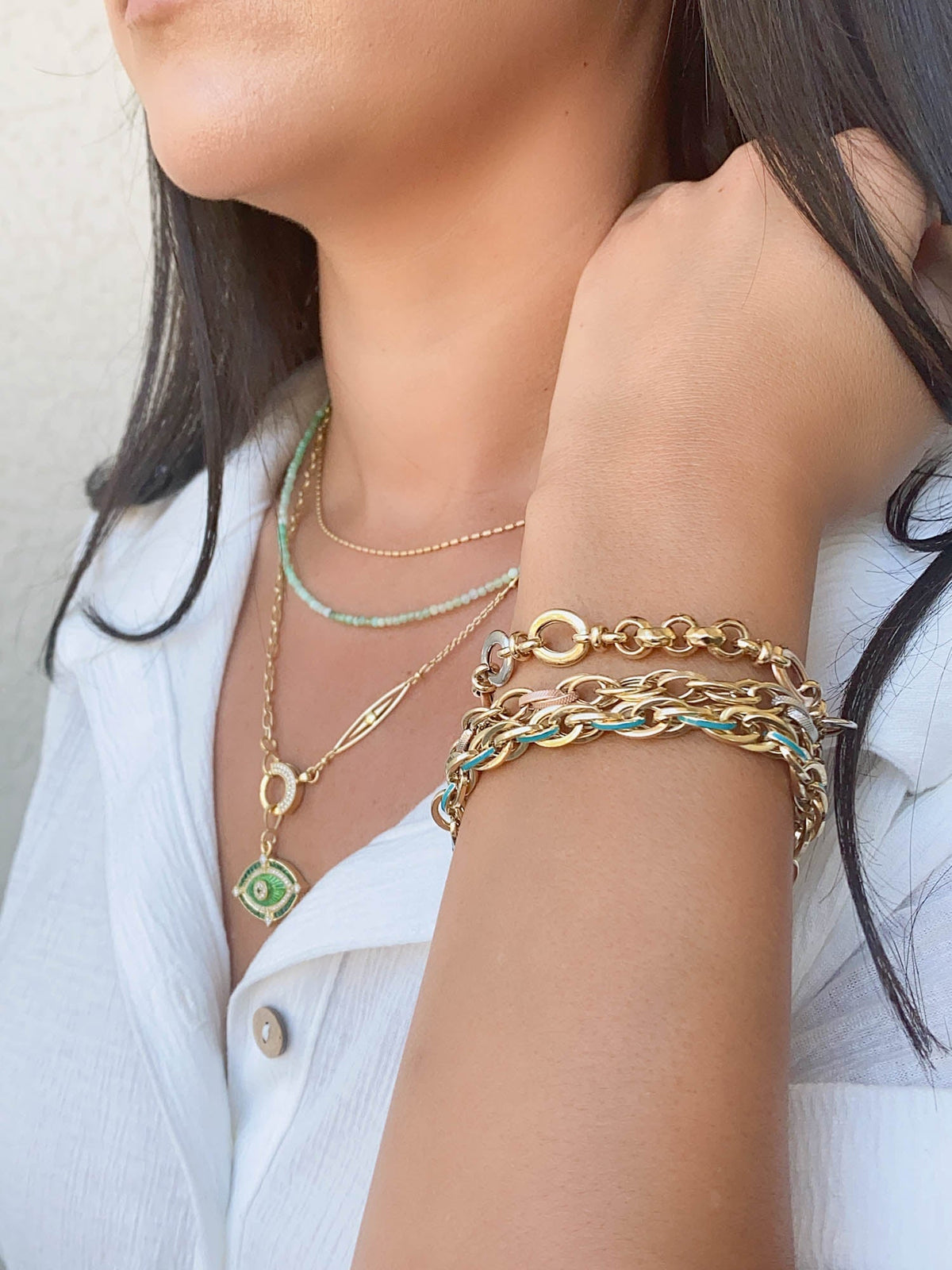 Unique 23" 18K Gold Chain Necklace with Diamond Spring Gate Clasp R4453 Aurora Designer