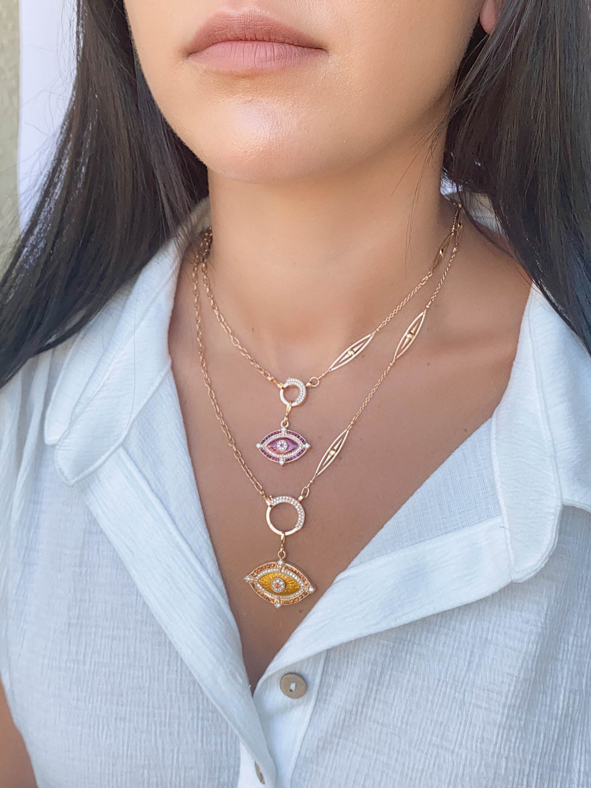 Unique 23" 18K Gold Chain Necklace with Diamond Spring Gate Clasp R4453 Aurora Designer