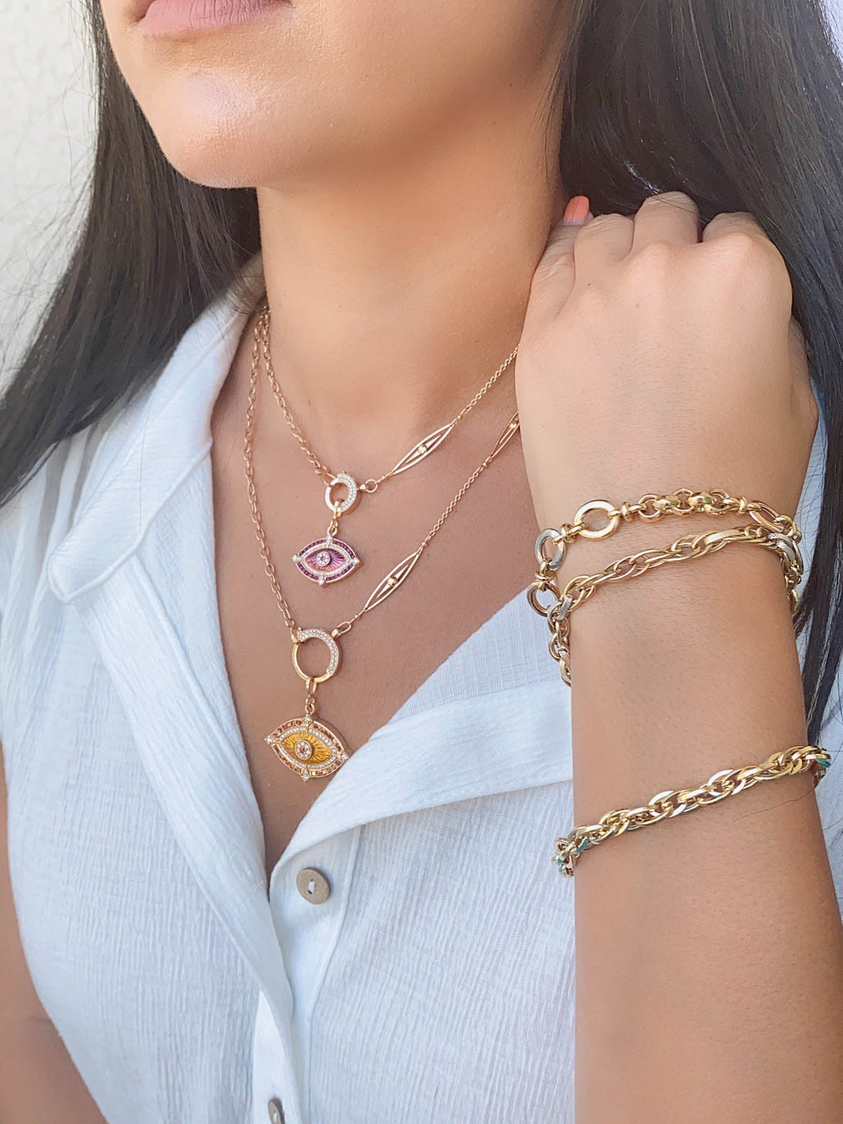 Unique 23" 18K Gold Chain Necklace with Diamond Spring Gate Clasp R4453 Aurora Designer