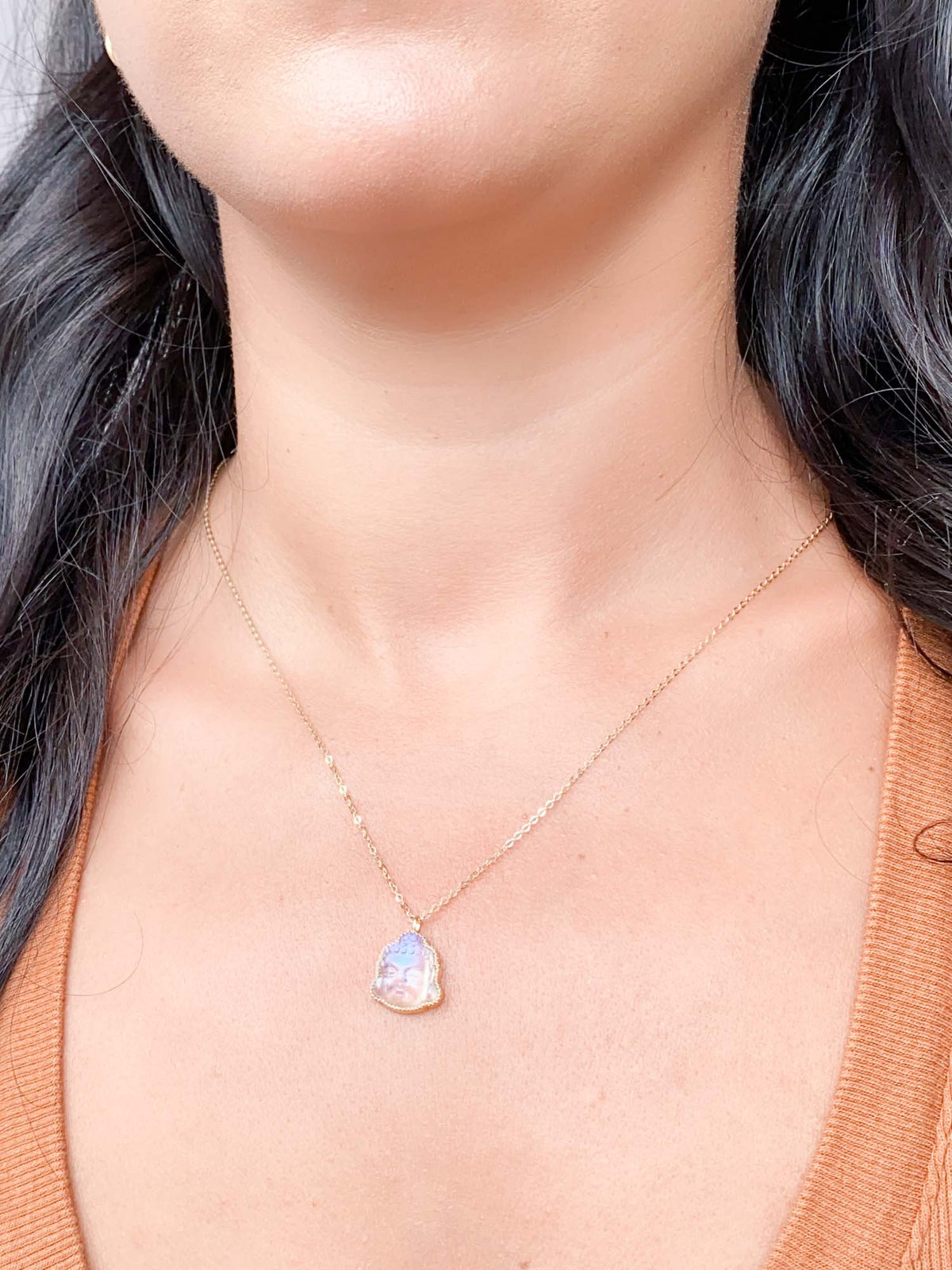 Carved Moonstone Buddha Pendant 18K Gold R4455 Aurora Designer