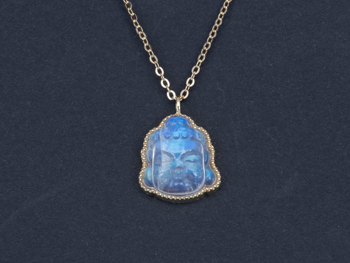 Carved Moonstone Buddha Pendant 18K Gold R4455 Aurora Designer