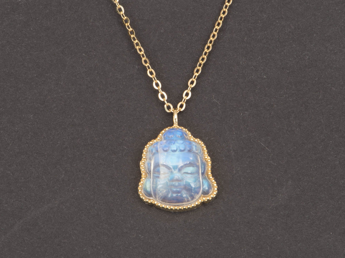 Carved Moonstone Buddha Pendant 18K Gold R4455 Aurora Designer