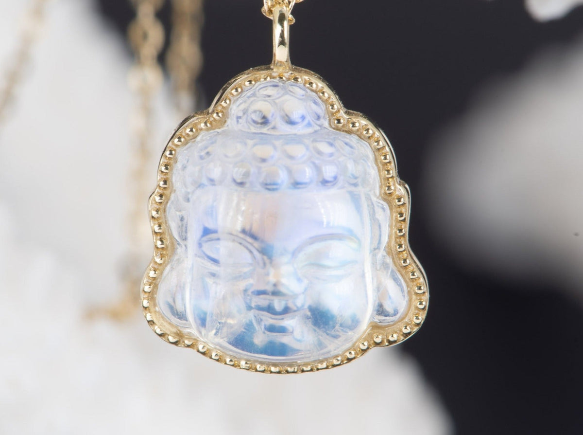 Carved Moonstone Buddha Pendant 18K Gold R4455 Aurora Designer